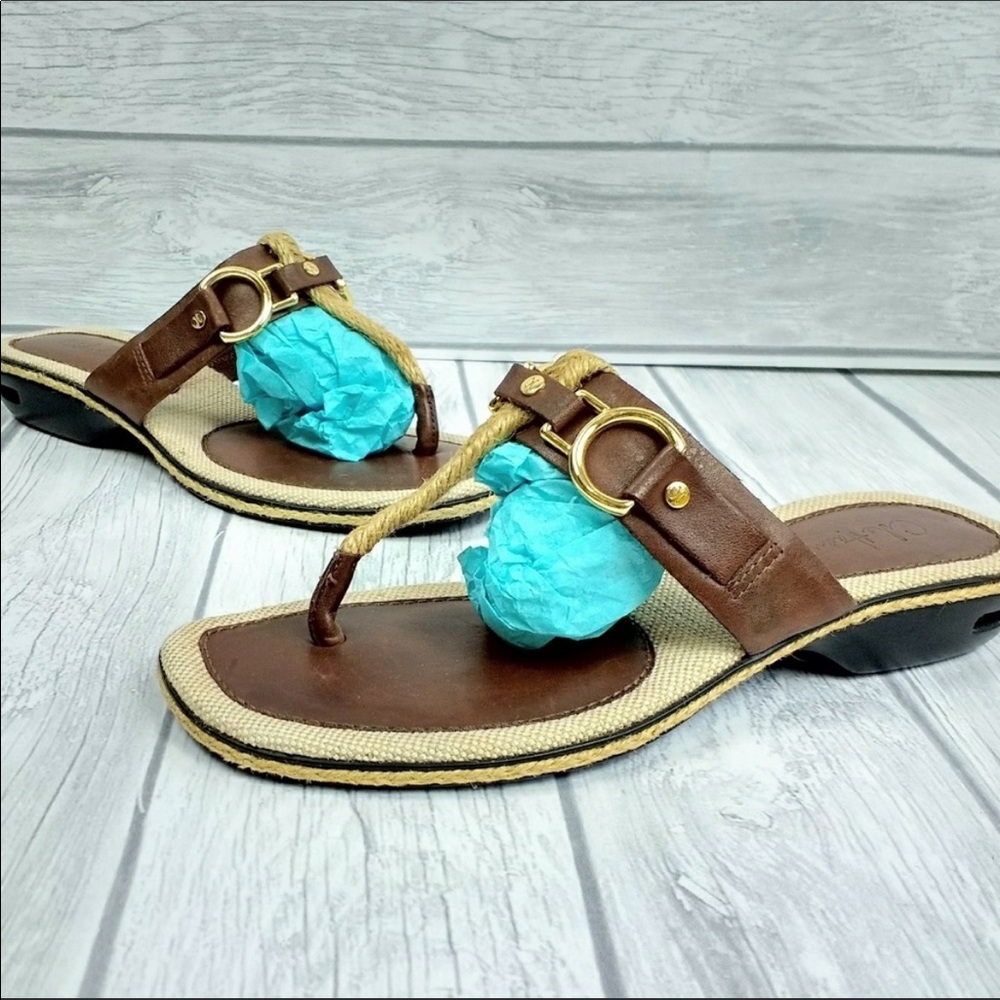 Cole Haan Leather + Jute Thong Sandals with Nike Air Sole Tech - Size 6